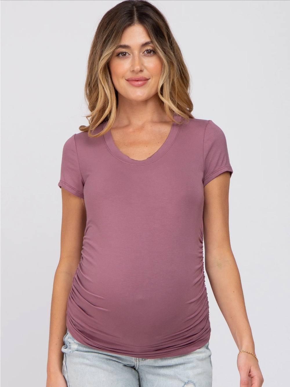 PinkBlush Dark Mauve Basic Short Sleeve
Maternity Fitted Top